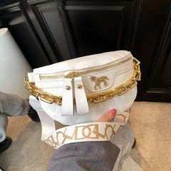 Women's Waist Bag Silver Handbag Leather Fanny Pack Shoulder Crossbody Chest Bag