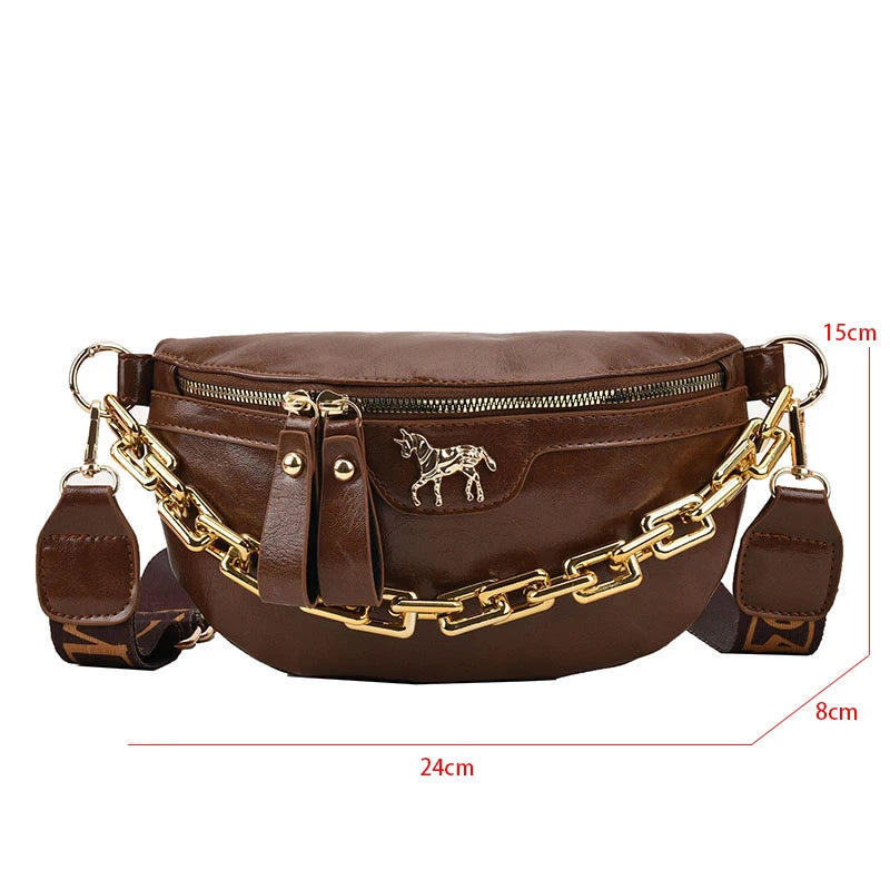 Women's Waist Bag Silver Handbag Leather Fanny Pack Shoulder Crossbody Chest Bag