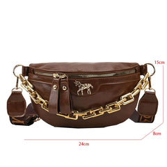 Women's Waist Bag Silver Handbag Leather Fanny Pack Shoulder Crossbody Chest Bag