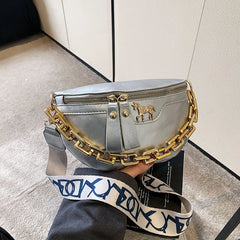 Women's Waist Bag Silver Handbag Leather Fanny Pack Shoulder Crossbody Chest Bag