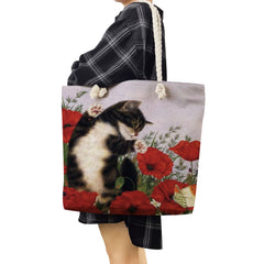Animal Print Rope Handbag Women's Tote Cat Shoulder Bag