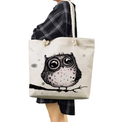Thick Rope High Beach Shoulder Bag Cartoon Birds Casual Lady Big Capacity