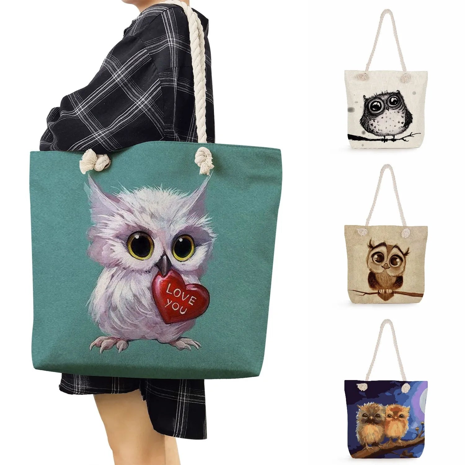 Thick Rope High Beach Shoulder Bag Cartoon Birds Casual Lady Big Capacity