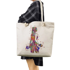 Thick Rope Tote Bags Watercolor Gymnastics Art Print Shoulder Bags
