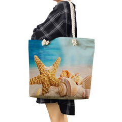 Summer Beach Tote Bag Starfish Shell Printed Eco Reusable Shopper Bag