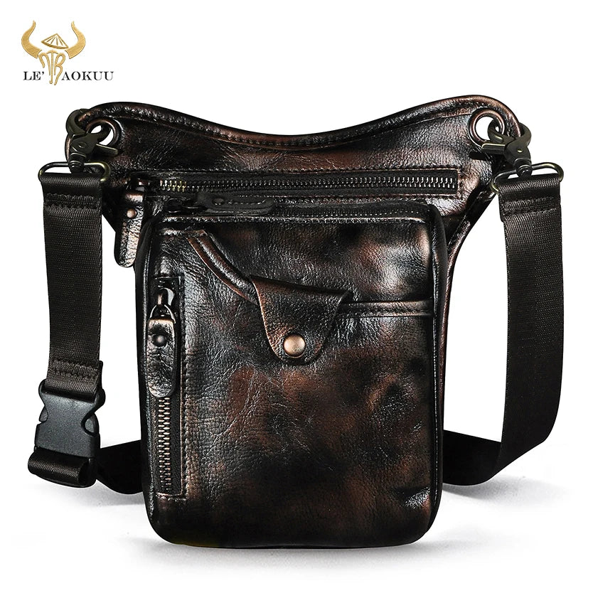 Soft Leather Men Crossbody Sling Bag Fanny Waist Belt Pack Leg Drop Bag