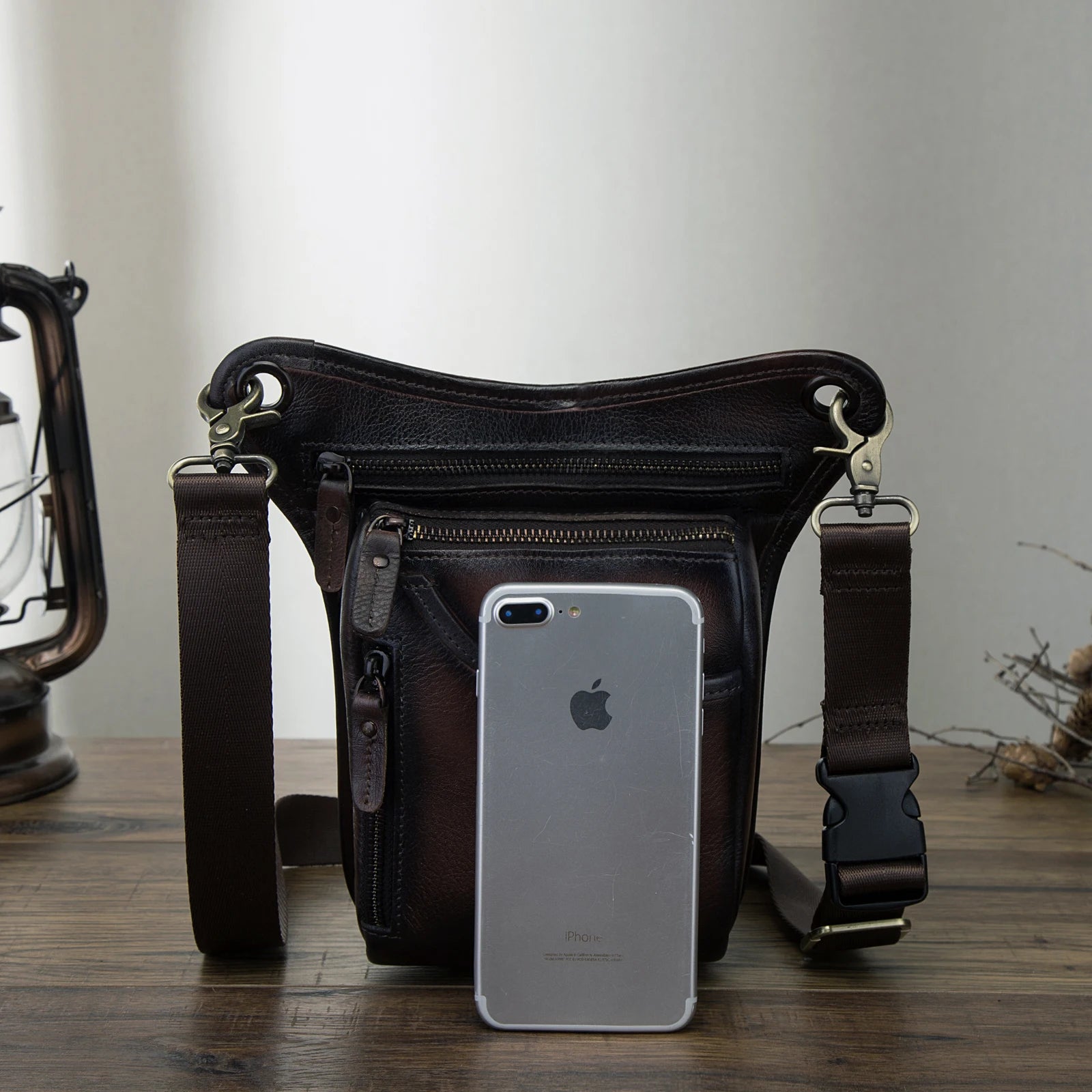 Soft Leather Men Crossbody Sling Bag Fanny Waist Belt Pack Leg Drop Bag
