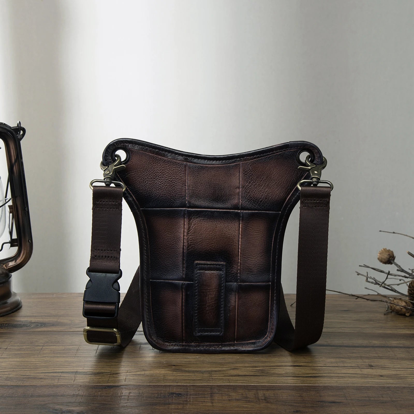 Soft Leather Men Crossbody Sling Bag Fanny Waist Belt Pack Leg Drop Bag