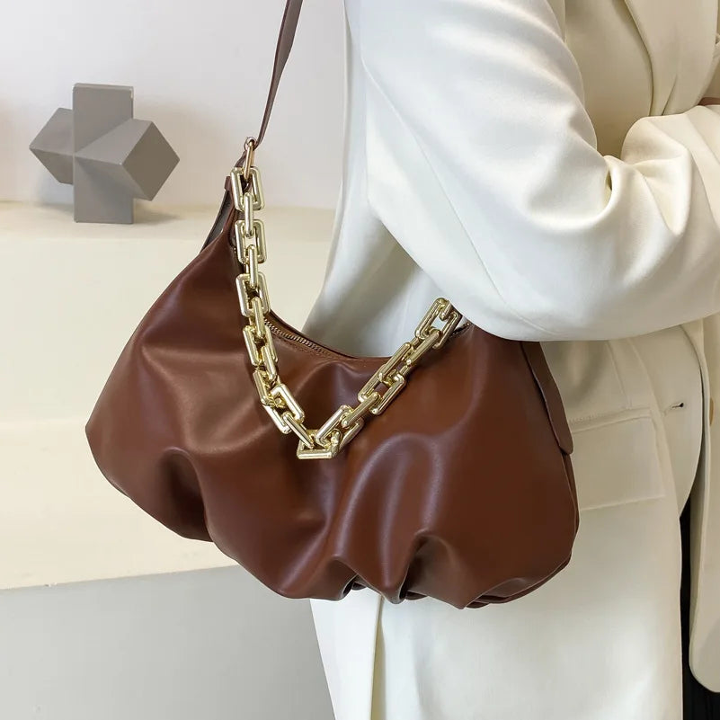 Thick Chain Shoulder Bag for Women Large Capacity Handbag Armpit Tote Crossbody