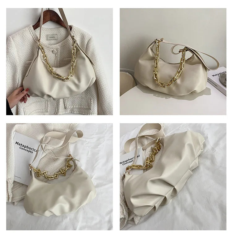 Thick Chain Shoulder Bag for Women Large Capacity Handbag Armpit Tote Crossbody