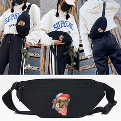 Three Hat Dogs Print Waist Bag Teenager Travel Phone Pouch Chest Pack