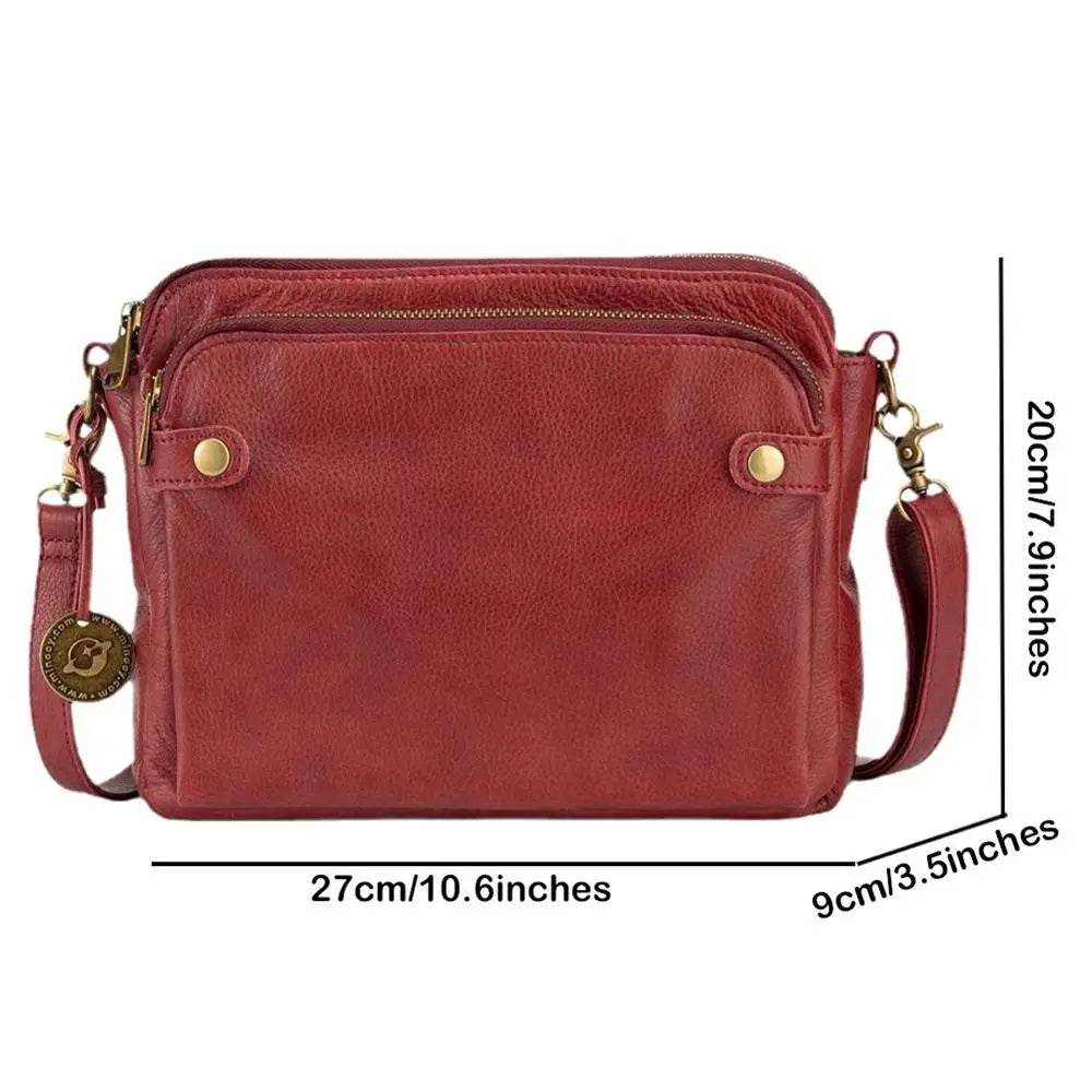 3-Layer Crossbody Messenger Bag Zip Satchel PU Leather Shoulder Purse Handbag