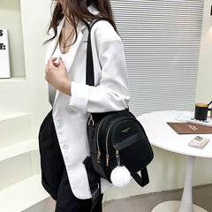 3-Layer Zipper Women's Backpack Hair Ball Pendant Girl Student School Bags