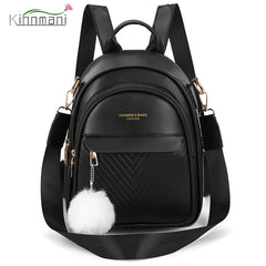 3-Layer Zipper Women's Backpack Hair Ball Pendant Girl Student School Bags