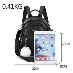 3-Layer Zipper Women's Backpack Hair Ball Pendant Girl Student School Bags