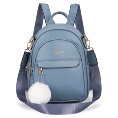3-Layer Zipper Women's Backpack Hair Ball Pendant Girl Student School Bags