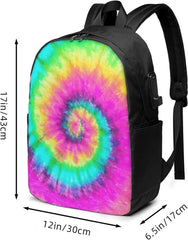 Tie Dye Backpacks Travel Laptop College Bookbag with USB Charging Port