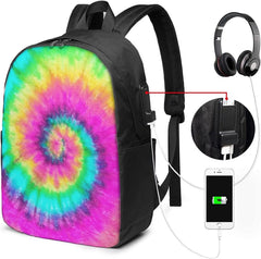 Tie Dye Backpacks Travel Laptop College Bookbag with USB Charging Port