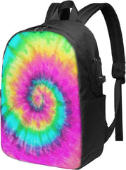 Tie Dye Backpacks Travel Laptop College Bookbag with USB Charging Port