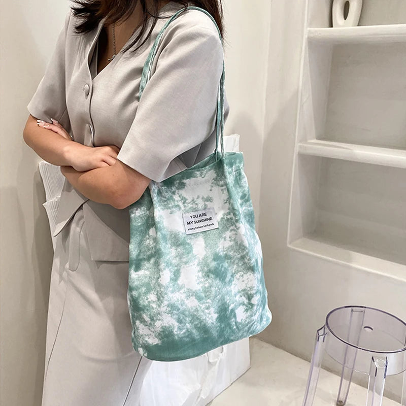 Tie-dye Large-capacity Shopping Bag Canvas Tote Shoulder Bag for Women