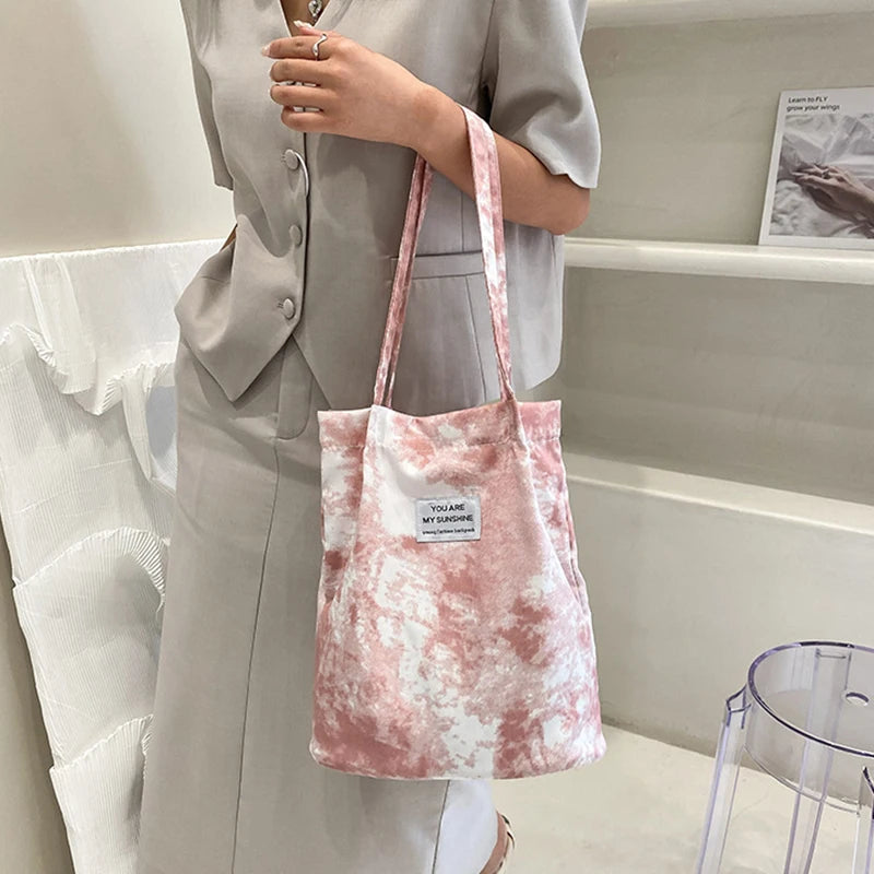 Tie-dye Large-capacity Shopping Bag Canvas Tote Shoulder Bag for Women