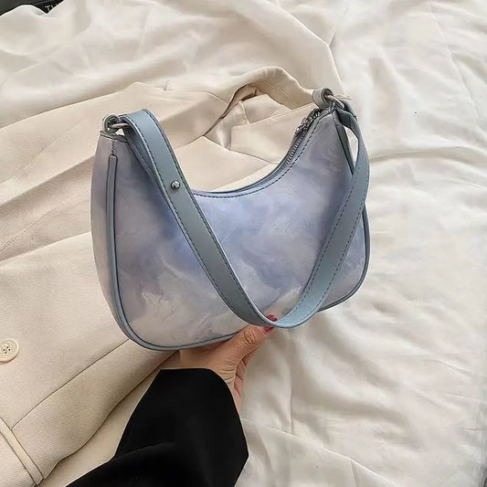 Retro Tie-Dye Shoulder Bag Women Underarm PU Leather Zipper Handbag