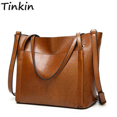 Tinkin Pu Leather Women Shoulder Bag Larger Capacity Women Handbag