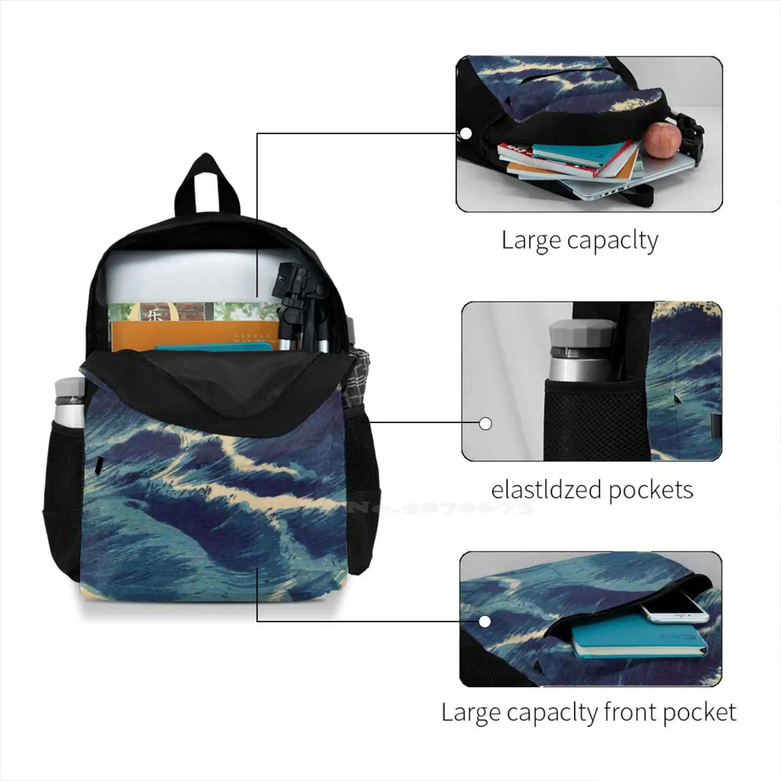 Tir-Fa-Japan Print - Wave - C - Hat? Zu - Uehara Konen Bags Travel Laptop Backpa
