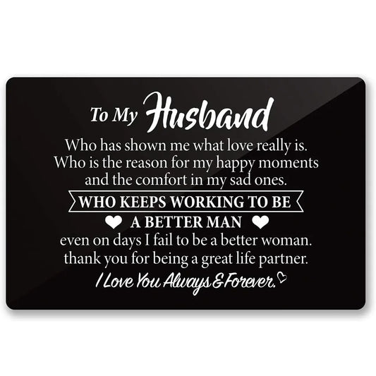 Engraved Metal Wallet Card Inserts From Wife - Black