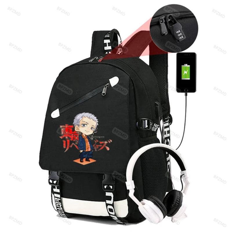Tokyo Revengers Backpack Usb Travel Backpack for Boys Girls School Students