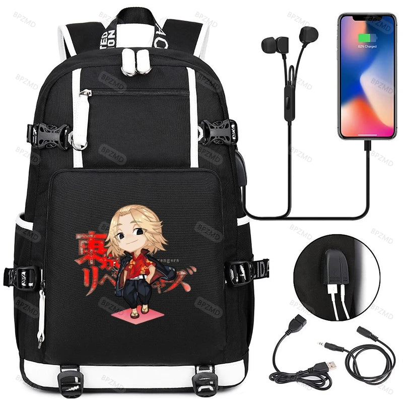 Tokyo Revengers Backpack Usb Travel Backpack for Boys Girls School Students