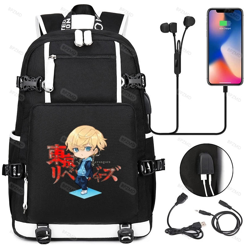 Tokyo Revengers Backpack Usb Travel Backpack for Boys Girls School Students