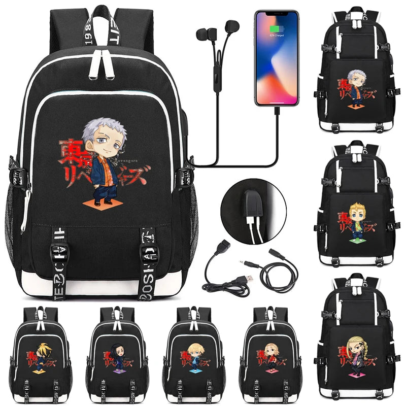 Tokyo Revengers Backpack Usb Travel Backpack for Boys Girls School Students