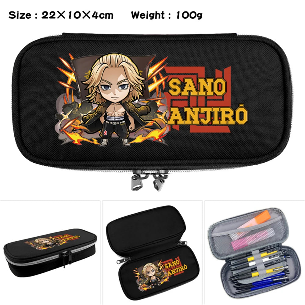 Tokyo Revengers Nylon Printing Pencil Case Double Zipper Stationary Bags