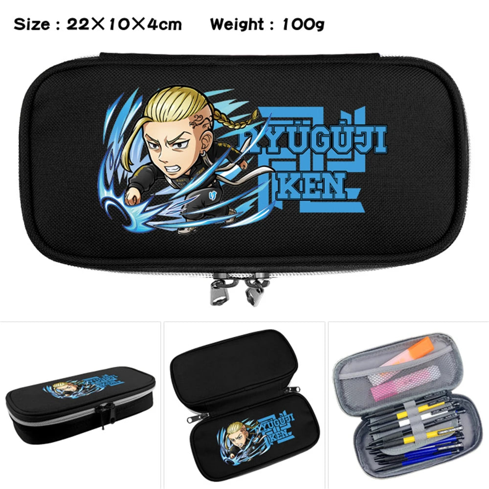 Tokyo Revengers Nylon Printing Pencil Case Double Zipper Stationary Bags