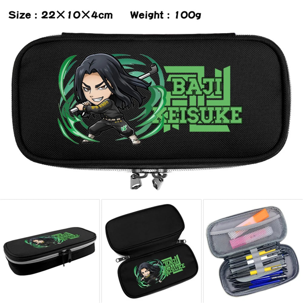 Tokyo Revengers Nylon Printing Pencil Case Double Zipper Stationary Bags