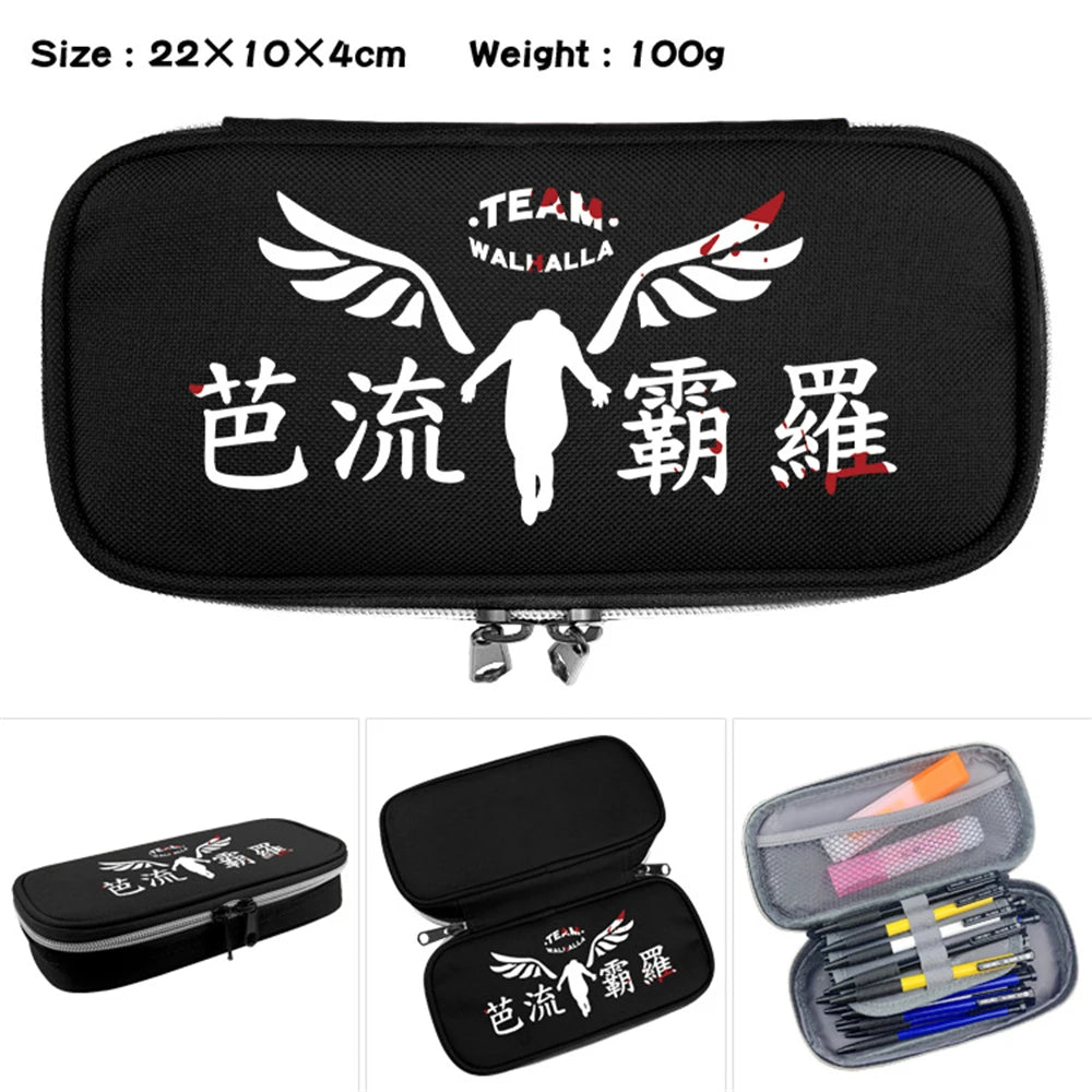 Tokyo Revengers Nylon Printing Pencil Case Double Zipper Stationary Bags