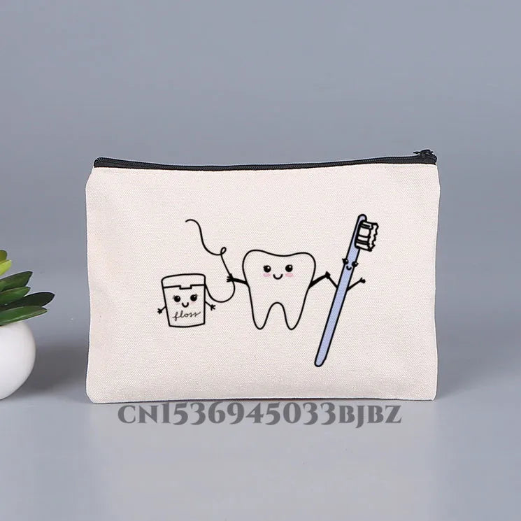 Tooth & Dentist Girl Makeup Bag Female Organizer Lady Pouches Travel Cosmetic Ba