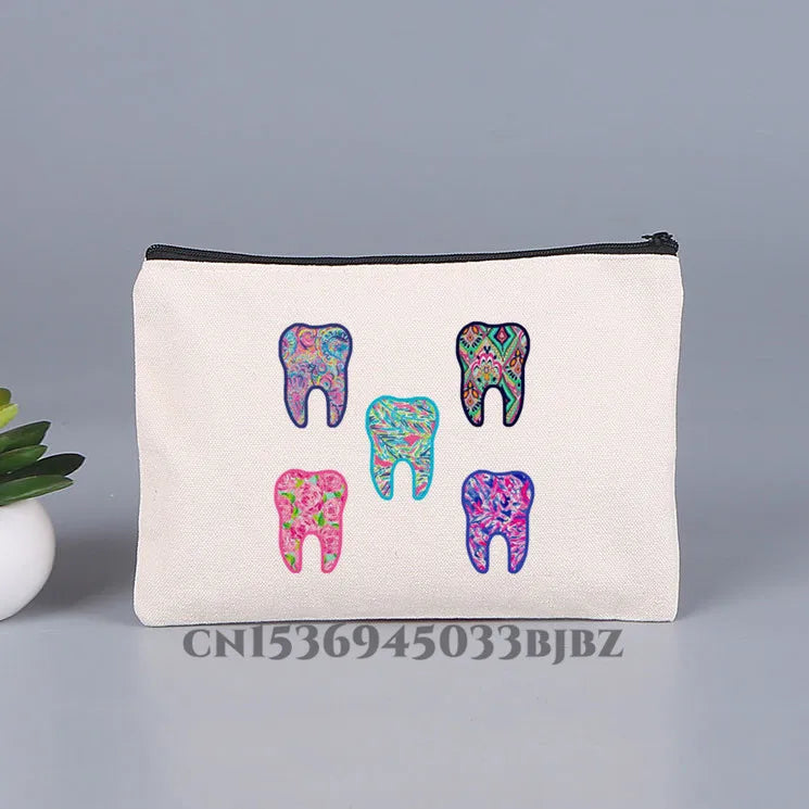 Tooth & Dentist Girl Makeup Bag Female Organizer Lady Pouches Travel Cosmetic Ba