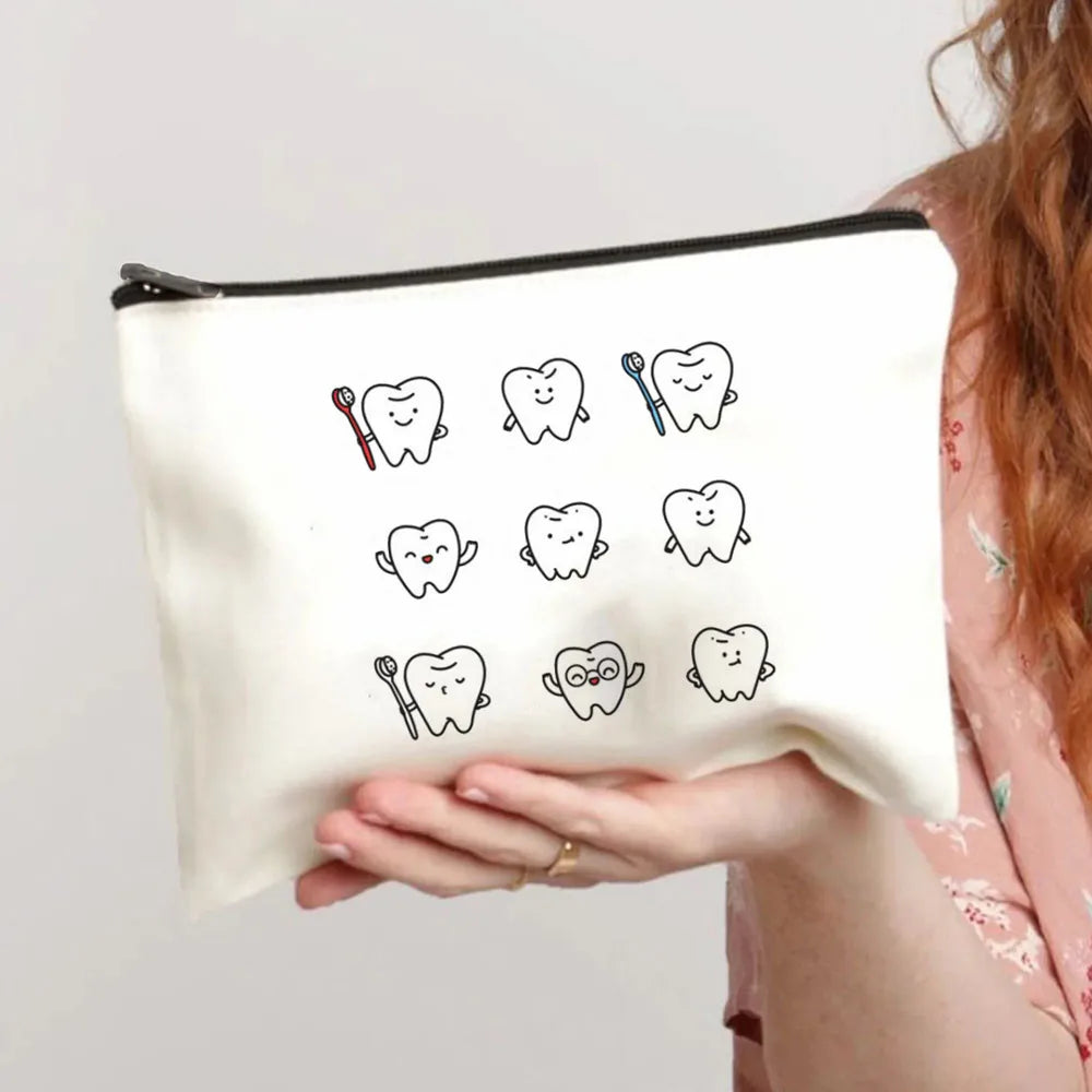 Tooth & Dentist Girl Makeup Bag Female Organizer Lady Pouches Travel Cosmetic Ba