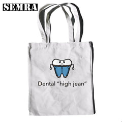 Funny Tooth Dentist Graphic Shoulder Bag Casual Shopping Girls Women Canvas