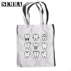 Funny Tooth Dentist Graphic Shoulder Bag Casual Shopping Girls Women Canvas
