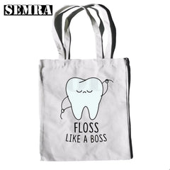 Funny Tooth Dentist Graphic Shoulder Bag Casual Shopping Girls Women Canvas