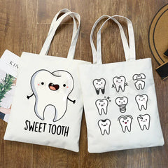 Funny Tooth Dentist Graphic Shoulder Bag Casual Shopping Girls Women Canvas