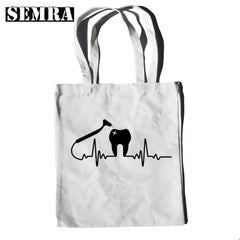 Funny Tooth Dentist Graphic Shoulder Bag Casual Shopping Girls Women Canvas