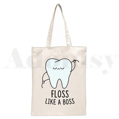 Dentist Women Canvas Shopping Bag Eco Handbag Tote Reusable Shopper Bags