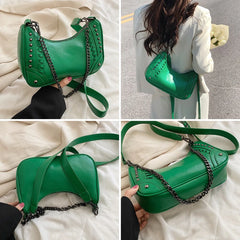Stylish Rivet Motorcycle Crossbody Bag Chain Shoulder Armpit Satchel
