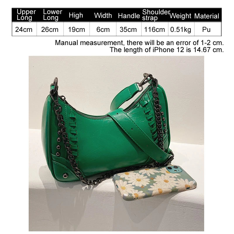 Stylish Rivet Motorcycle Crossbody Bag Chain Shoulder Armpit Satchel