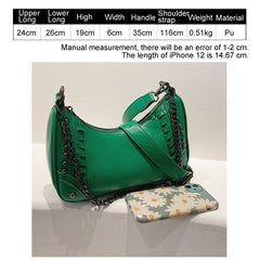 Stylish Rivet Motorcycle Crossbody Bag Chain Shoulder Armpit Satchel
