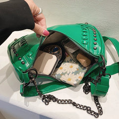 Stylish Rivet Motorcycle Crossbody Bag Chain Shoulder Armpit Satchel